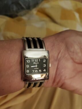 Geneva Platinum Black Satin Corded Strap Watch